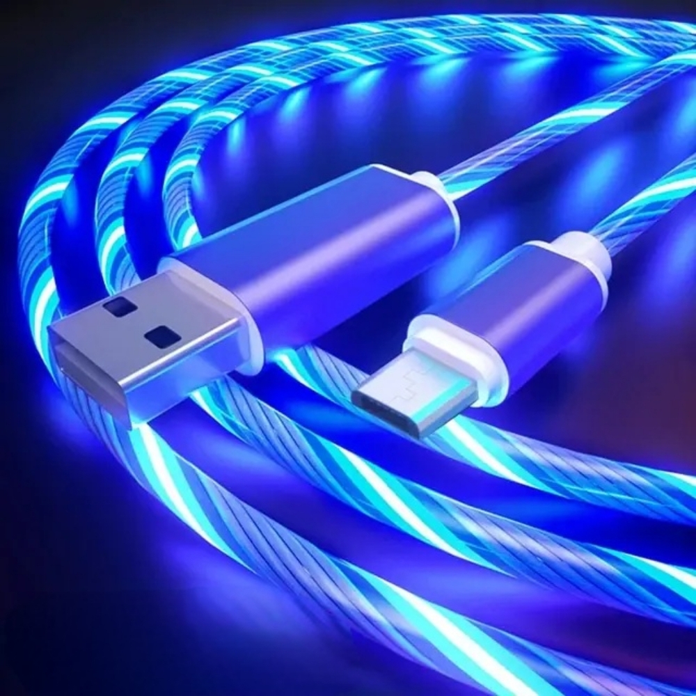 USB C blue LED flashing cable for charging or data transfer